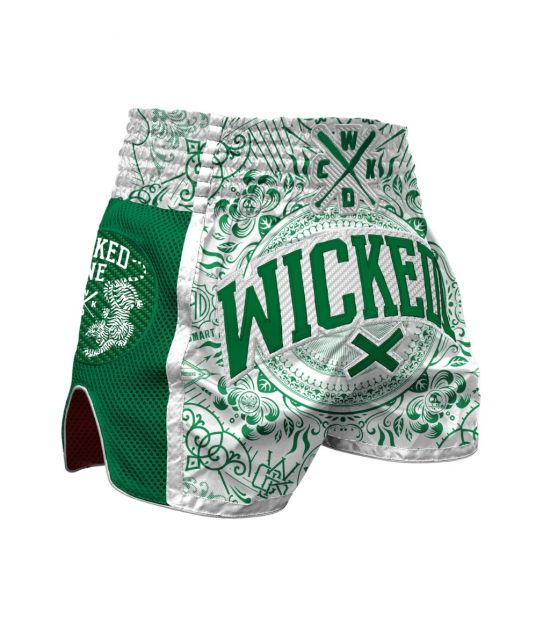 Шорты Wicked one MUAY-THAI SHORT BRAIN WHITE/GREEN Шорты Wicked one MUAY-THAI SHORT BRAIN WHITE/GREEN
